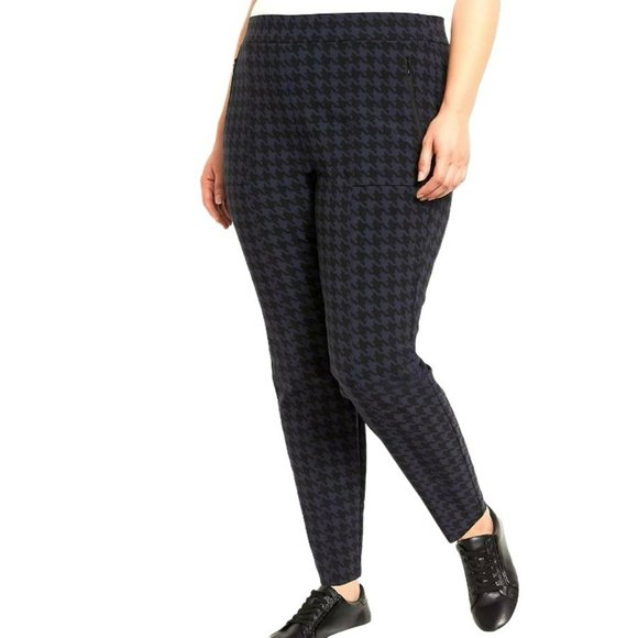 Houndstooth Cropped Ankle Pants Classic Stretch Fabric Womens Size 20 Blue Black - Picture 1 of 6